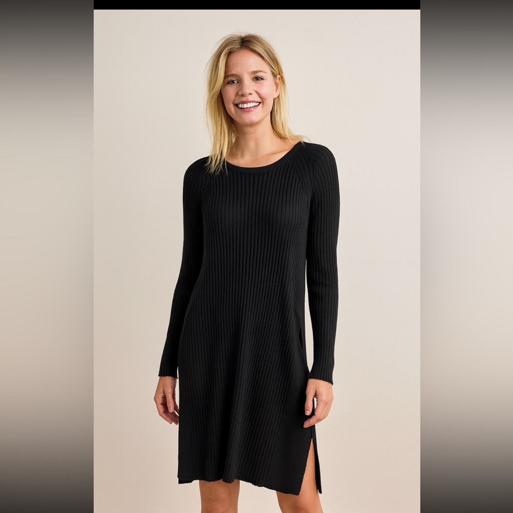 Eileen Fisher Ladies Large Black Ribbed Sweater Top